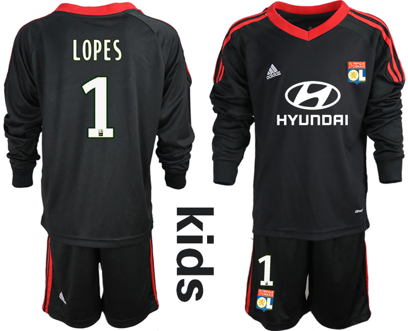 2018_2019 Club Olympique Lyonnais black long sleeve Youth goalkeeper #1 soccer jerseys->youth soccer jersey->Youth Jersey